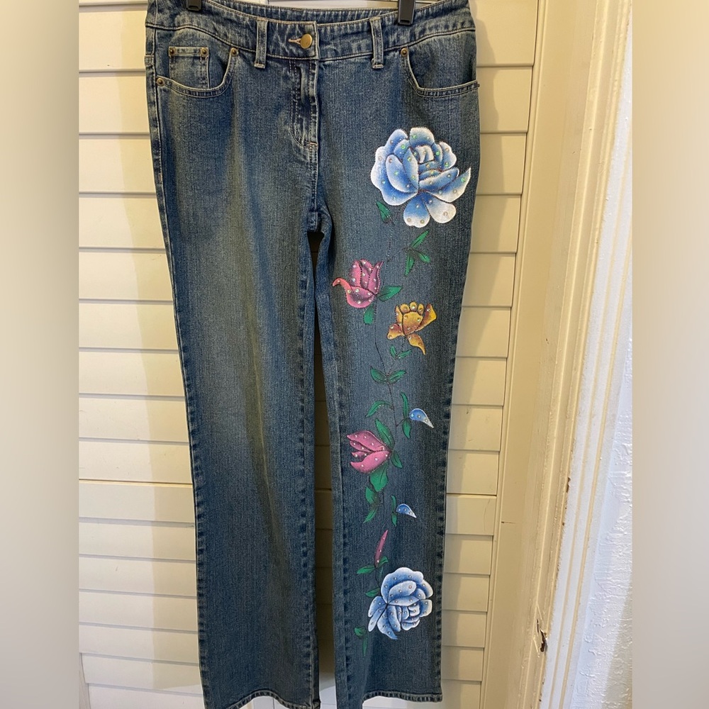 Willi Smith Floral Embellished Straight Leg Jeans Size 4
